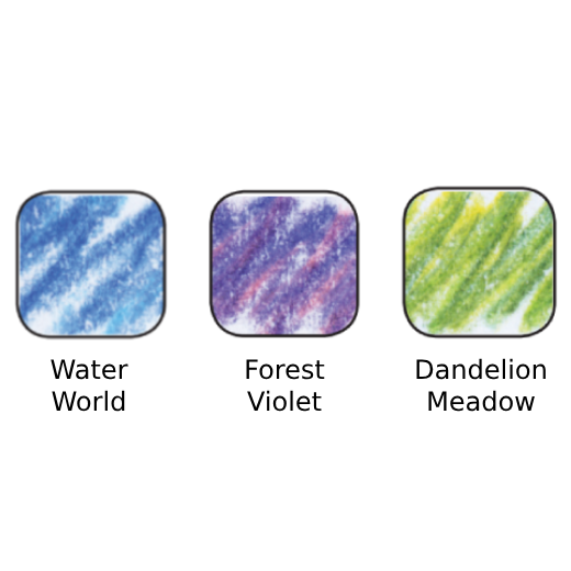 Diagram of the marbled colours achieved by the three pencils in this set